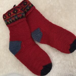 Northwest Express Wool Socks Nepal Fair Isle Outdoors GORP Red Chunky Warm OS